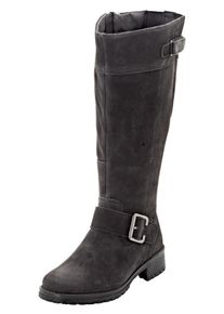 Große Größen Weitschaftstiefel aus Leder mit Zierband Gr. 43 schwarz von sheego für Damen
