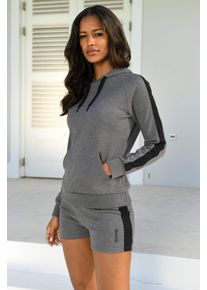Große Größen Kapuzensweatshirt Gr. 40/42 grau gestreift für Damen