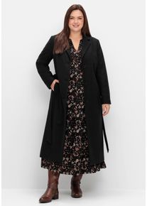 Große Größen Langer taillierter Mantel mit Bindegürtel Gr. 40 schwarz von sheego für Damen