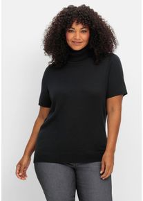 Große Größen Rollkragenpullover mit kurzen Armen, in figurnaher Form Gr. 50 schwarz von sheego für Damen