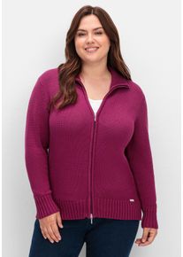 Große Größen Strickjacke mit Troyerkragen und 2-Wege-Zipper Gr. 54 lila von sheego für Damen