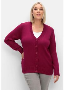Große Größen Strickjacke mit V-Ausschnitt und Knöpfen, tailliert Gr. 42 lila von sheego für Damen