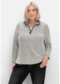 Große Größen Sweatshirt in Bouclé-Qualität, mit Troyerkragen Gr. 52 beige gemustert von sheego für Damen
