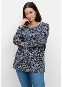 Große Größen Langarmshirt aus Jersey mit Minimalprint Gr. 56 blau geblümt von sheego für Damen