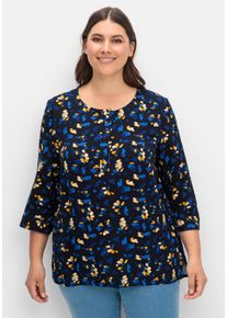 Große Größen Tunika mit Blumendruck und Knopfleiste Gr. 52 blau geblümt von sheego für Damen