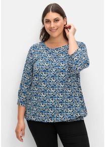 Große Größen Tunika mit gelegten Falten und Minimalprint Gr. 50 blau geblümt von sheego für Damen
