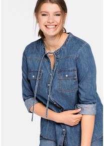 Große Größen Jeansbluse mit Bindeband am Ausschnitt Gr. 50 blau von sheego für Damen