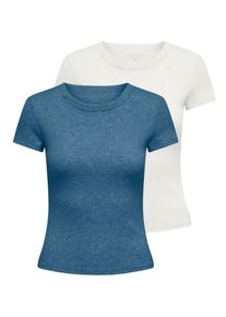 Only Damen Kurzarmshirt "ONLEASY S/S TOP CS JRS 2 PACK"coronet blau pack:cloud dancer, modisch, Gr. S, unifarben, Jersey, Obermaterial: 95%