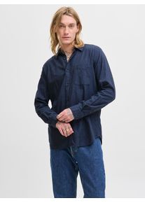 Jack & Jones Langarmhemd JACK & JONES "JJECLASSIC MELANGE SHIRT L/S NOOS", Herren, Gr. XXL, N-Gr, blau (navy blazer), Web, Obermaterial: 100% Baumwolle, comfort fit, Hemden Langarmhemd