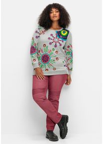 sheego Gro&szlig;e Gr&ouml;&szlig;en Sweatshirt mit grafischem Druck, grau-meliert bedruckt, Gr&ouml;&szlig;e 40 - Damen