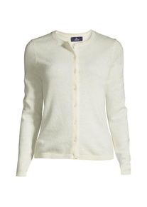 LANDS' END Kaschmir-Cardigan mit rundem Ausschnitt, Damen,  Wei&szlig;, Kaschmir, by Lands' End
