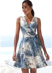 Lascana Jerseykleid blau Gr. 36 für Damen. Tiefer V-Ausschnitt und Schleife. Figurumspielend. Nachhaltig.