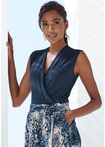 Lascana Shirttop blau Gr. 32/34 für Damen. Mit tiefer V-Ausschnitt. Figurbetont. Nachhaltig.