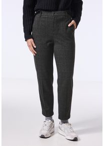 Damen Chinohose, schwarz, casual, Gr. 38, STREET ONE STUDIO, kariert, Stoff, 67% Polyester, 16% Viskose, 14% Baumwolle, 3% Elasthan, Hosen, High Waist