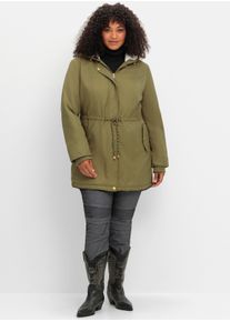 sheego Große Größen Parka mit gefütterter Kapuze, oliv, Größe 48 - Damen
