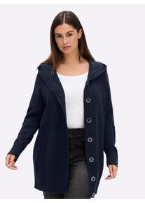 sheego Gro&szlig;e Gr&ouml;&szlig;en Kapuzenstrickjacke mit K&auml;nguru-Taschen, marine, Gr&ouml;&szlig;e 50 - Damen
