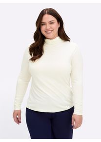 sheego Große Größen Stehkragenshirt mit Raffung am Kragen, ecru, Größe 46 - Damen
