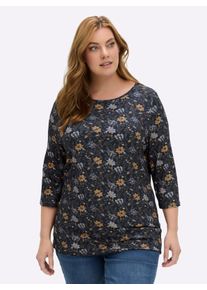 sheego Große Größen Print-Shirt mit U-Boot-Ausschnitt, marine-ocker-bedruckt, Größe 54 - Damen