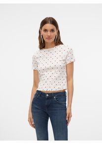 Véro Moda VERO MODA Damen Kurzarmshirt "VMHARRY SS O-NECK TOP JRS NOOS"snow weiß detail:hearts, modisch, Gr. S, bedruckt, Jersey, Obermaterial: 97% Polyester,