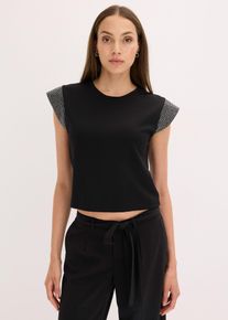 bonprix Shirt mit Schulterpolstern, schwarz, Gr.40/42 (M), Stylisches Shirt mit dekorativen Nieten