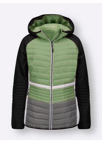 sheego Gro&szlig;e Gr&ouml;&szlig;en Steppjacke mit elastischen Abschl&uuml;ssen, schwarz-eucalyptus, Gr&ouml;&szlig;e 50 - Damen
