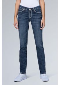 SOCCX Damen Regular-fit-Jeans, blau, klassisch, Gr. 26, Abriebeffekte, Material: 87% Baumwolle, 10% Polyester, 3% Elasthan, Zusatz: Enthält