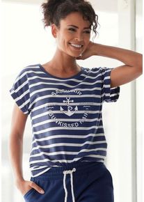 H.I.S. H.I.S T-Shirt 'Heiligenhafen' blau Gr. 32/34 für Damen. Rundhals und Druck. Basic
