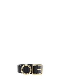 Jacquemus Gürtel - Leather Belt With Geometric Gold Buckle Design - Gr. 75 - in Schwarz - für Damen