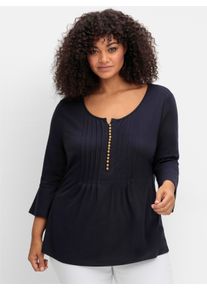 sheego by Joe Browns sheego Große Größen 3/4-Arm-Shirt mit Biesen und Volants, nachtblau, Größe 56 - Damen