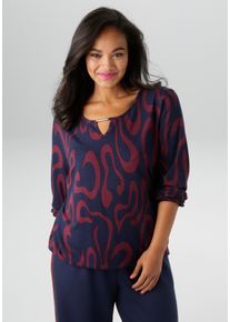 Langarmshirt ANISTON PLUS, Damen, Gr. 50, marine, bordeaux, Single Jersey, Obermaterial: 95% Viskose, 5% Elasthan, figurumspielend Po-bedeckend, Rundhals, elastischer Bund mit Gummizug, Shirts Langarmshirt, mit gro&szlig;fl&auml;chigem, grafischen Druck, Topseller
