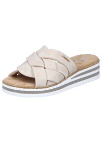 Rieker Damen Pantolette, Gr. 38, beige, Nubuklederimitat, klassisch, Schuhe, Keilabsatz, Sommerschuh, Schlappen mit weicher Innensohle