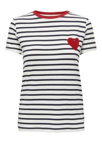 Only Damen Kurzarmshirt "ONLHEART S/S TEE JRS"cloud dancer stripes:night sky, rot heart, modisch, Gr. XS, gestreift, Jersey, Obermaterial: 95%