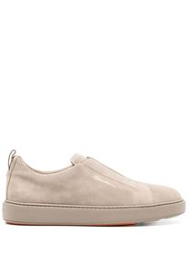 Santoni Low-Top Sneaker - Taupe Calf Suede Slip-On Sneakers - Gr. 8 - in Beige - für Damen