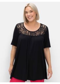 sheego Große Größen Longshirt mit Spitzenpasse, schwarz, Größe 48/50 - Damen