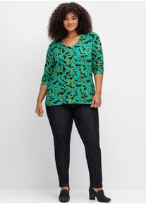sheego by Joe Browns sheego Große Größen Langarmshirt mit abstraktem Blumenprint, schwarz-gemustert, Größe 52/54 - Damen