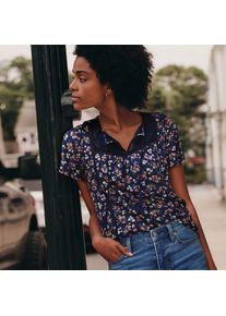 LANDS' END Flammgarn-Jerseyshirt mit kurzen Fl&uuml;gel&auml;rmeln, Damen,  Blau, Baumwolle, by Lands' End