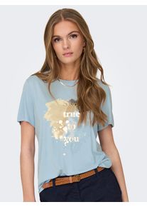 Only Damen Kurzarmshirt "ONLFREE LIFE REG S/S LEAF TOP BOX JRS", blau, modisch, Gr. M, bedruckt, Single Jersey, Obermaterial: 70% Modal, 30%
