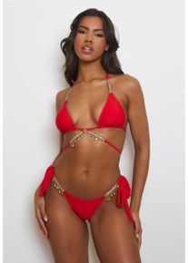 MODA MINX Damen Bikini-Hose "Seychelles", rot, Gr. L, unifarben, 82% Polyamid, 18% Elasthan, Badehosen, mit wunderschönen, kleinen Anhängern