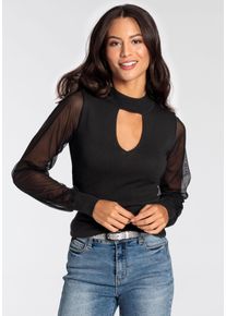 Melrose Damen V-Ausschnitt-Pullover, schwarz, feminin, Gr. 34, Mesh, unifarben, Feinstrick, Mesh, Obermaterial: 70% Viskose, 30% Polyamid. Ärmel: