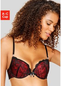JETTE Damen Push-up-BH, Gr. 75, rot, Spitze, Microtouch, Obermaterial: 60% Polyamid, 35% Polyester, 5% Elasthan, feminin, BHs, mit extra dicken