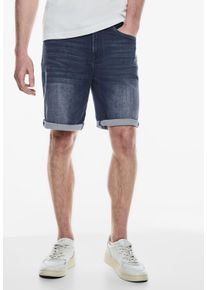 Street One MEN Herren Bermudas, blau, casual, Gr. 32, unifarben, Web, 79% Baumwolle, 20% Polyester, 1% Elasthan, Hosen, in dunkelblauer Waschung