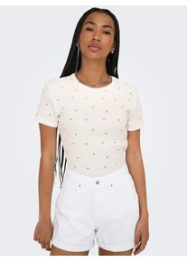 Only Damen Kurzarmshirt "ONLFENJA LIFE SS AOP TOP JRS NOOS"cloud dancer aop:lemons, modisch, Gr. XL, bedruckt, Jersey, Obermaterial: 95% Baumwolle,