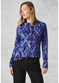 Cecil Damen Langarmshirt, lila, casual, Gr. XXL, bedruckt, Web, 100% Baumwolle, Shirts, mit Tunnelzugband am Kragen
