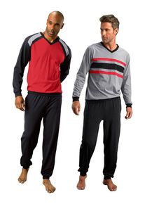 Le Jogger Herren Pyjama, Gr. 44, schwarz, Jersey, Obermaterial: 100% Baumwolle, unifarben, Basic, Homewear-Sets, Schlafanzug in langer Form