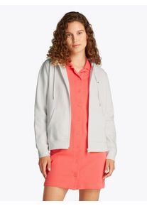 Tommy Jeans Damen Sweatjacke "TJW REG S FLAG ZIP THRU", beige, casual, Gr. M, unifarben, Sweatware, Obermaterial: 80% Baumwolle, 20% Polyester,
