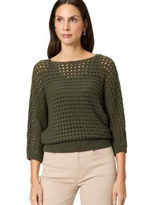 Zero Damen Strickpullover "Zero Pullover aus Ajourstrick"deep depths, casual, Gr. 44, durchscheinend, Strick, Obermaterial: 50% Baumwolle, 50%