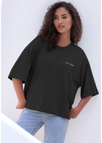 Damen Oversize-Shirt "mit hochwertiger Logostickerei", schwarz, casual, Gr. S, Copenhagen Studios, unifarben, Single Jersey, Obermaterial: 100%