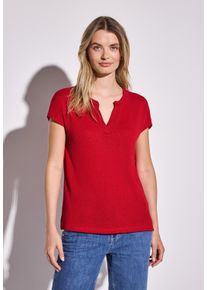 Street One Damen T-Shirt, rot, casual, Gr. 36, unifarben, Stoff, 63% Viskose, 37% Polyester, Shirts, mit geschlitztem Rundhalsausschnitt