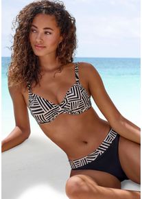 Lascana Damen Bikini-Hose "Cleo", beige, Gr. 40, bedruckt, Recycling-Polyamid, Badehosen, mit geografischem Druck