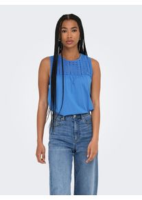 Only Damen Spitzentop "ONLSHARON S/L O-NECK TOP JRS", blau, modisch, Gr. S, unifarben, Jersey, Obermaterial: 60% Baumwolle, 40% Modal, Tops